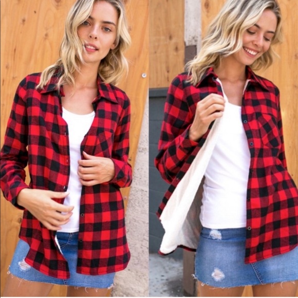 Sherpa Lined Plaid Button Down - Picture 2 of 4